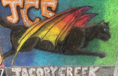 A Winged Panther From JCS Drawn On Sidewalk For Pastels On The Plaza 2015